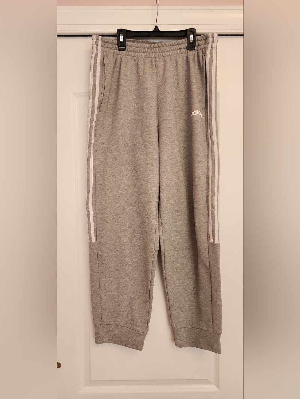 adidas Men Light Gray Joggers with White Side Stripes